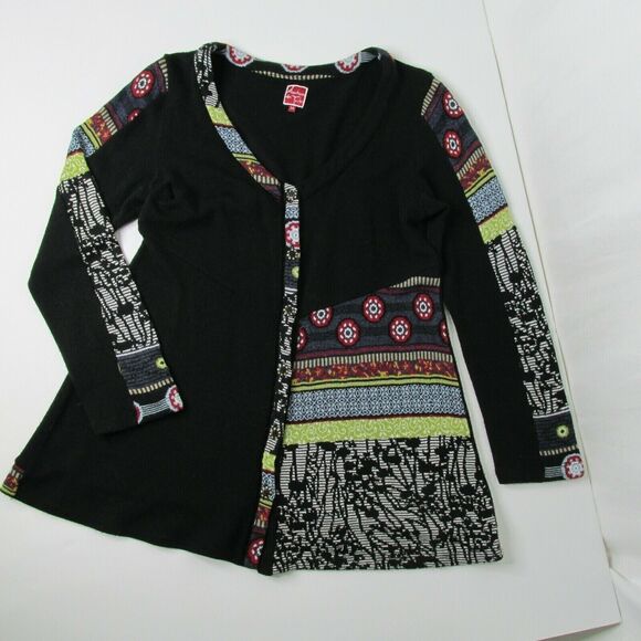 Aventures des Toiles Boho Sweater Sz 38 8 Cardigan Eclectic Art to Wear Artsy - Picture 7 of 9